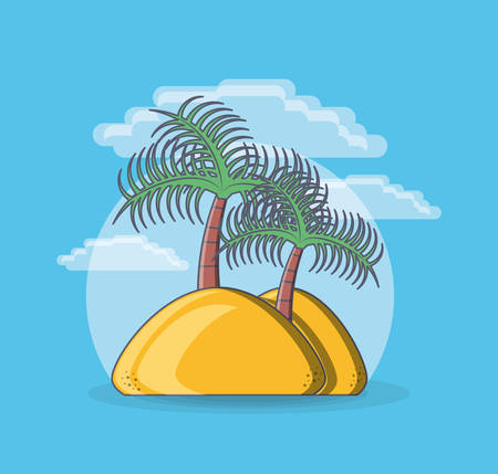 Tropical island with palm tree beach vacation vector illustration graphic designのイラスト素材
