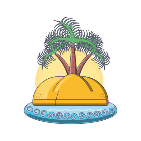 A tropical island with palm tree beach vacation vector illustration graphic designのイラスト素材