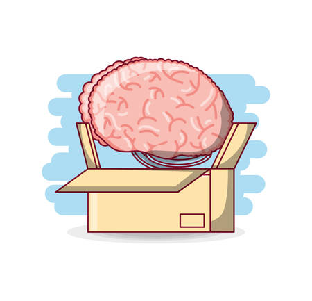 box with human brain icon over blue and white background colorful design vector illustrationのイラスト素材