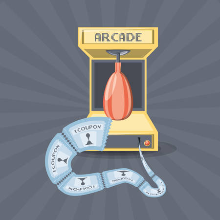 arcade video game machine with coupons  over striped black background colorful design vector illustrationのイラスト素材