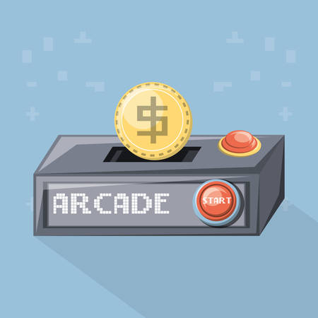 arcade game cabinet insert Coin icon over blue background colorful design vector illustrationのイラスト素材