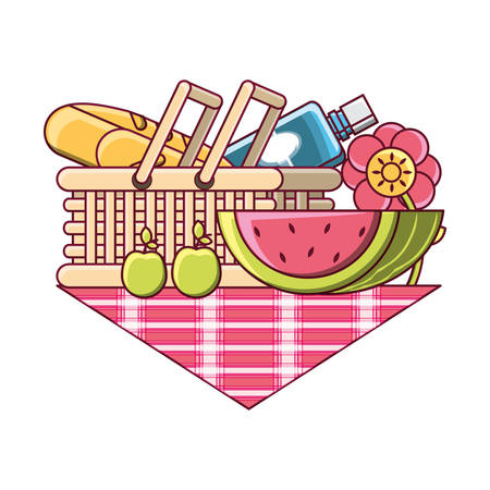 picnic basket with food and fruits over white background colorful design vector illustrationのイラスト素材