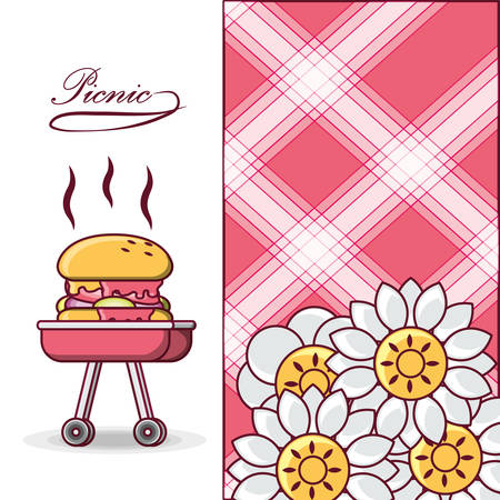 bbq grill with grilled hamburger icon colorful design vector illustrationのイラスト素材