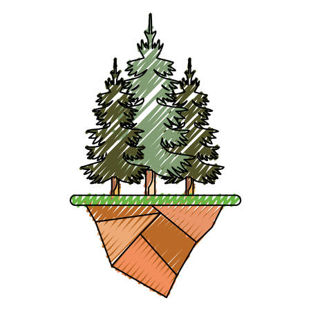 Floating island with pine trees over white background colorful design vector illustration.のイラスト素材
