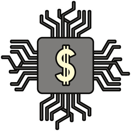 Computer chip with dollar sign in colored cartoon design illustration.のイラスト素材