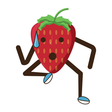 kawaii strawberry running over white background colorful design vector illustrationのイラスト素材