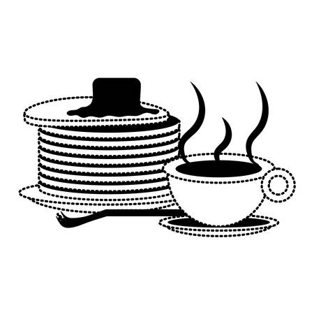 Coffee mug and pancakes with butter icon over white background vector illustration.のイラスト素材