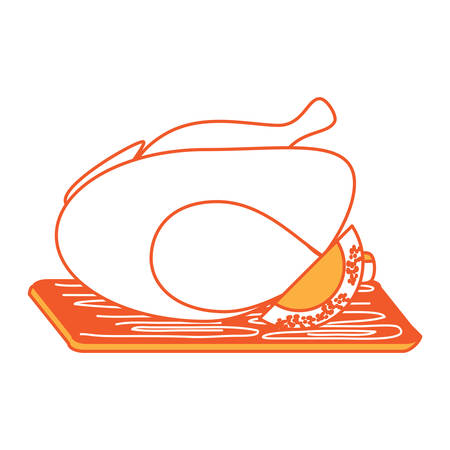 Cutting board with roast chicken icon over white background colorful design vector illustration.のイラスト素材