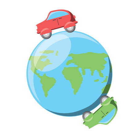 Cars on earth planet icon over white background colorful design vector illustrationのイラスト素材