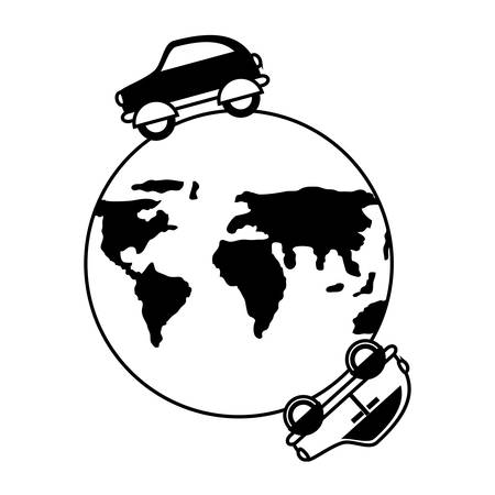Cars on earth planet icon over white background vector illustrationのイラスト素材