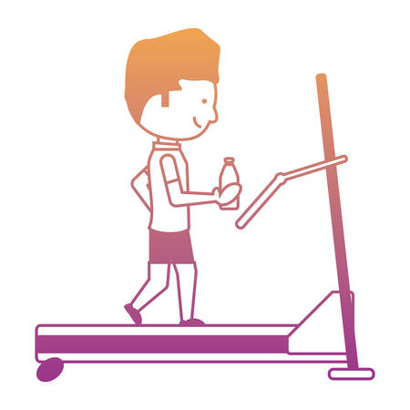 Man holding a water bottle and running on a treadmill machine icon over white background colorful design vector illustrationのイラスト素材