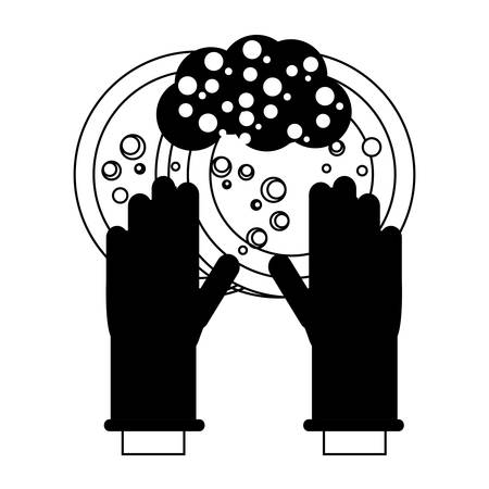 hands with cleaning gloves washing dishes over white background vector illustrationのイラスト素材