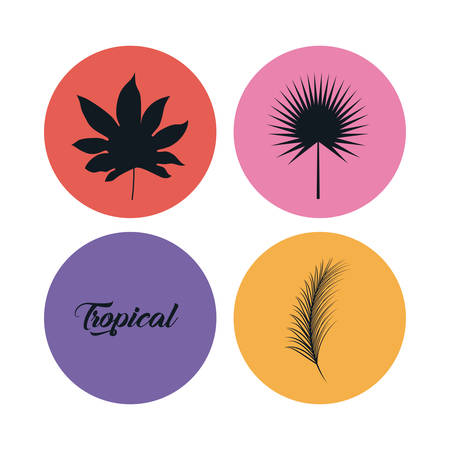 Set of trendy tropical leaves in a round icon.のイラスト素材