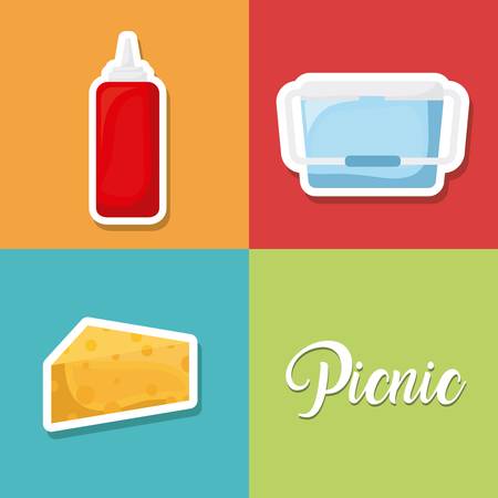 Set of picnic summer icon illustration. Cheese and ketchup.のイラスト素材