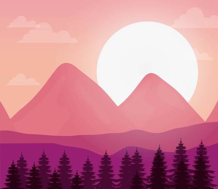 landscape in the night with full moon and forest vector illustration graphic designのイラスト素材
