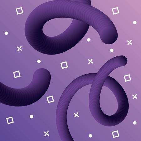 Memphis style design with squiggles and geometric forms over purple background colorful design vector illustrationのイラスト素材