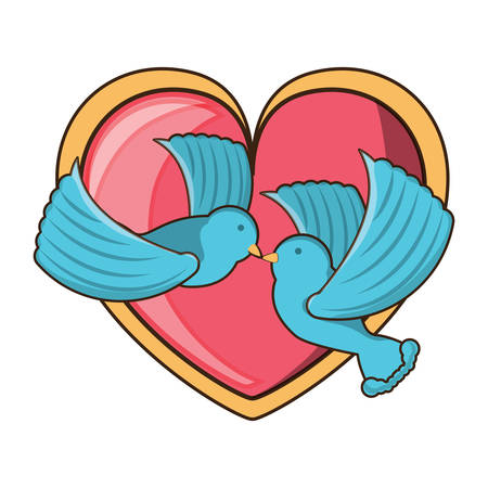heart with beautiful doves icon over white background colorful design  vector illustrationのイラスト素材