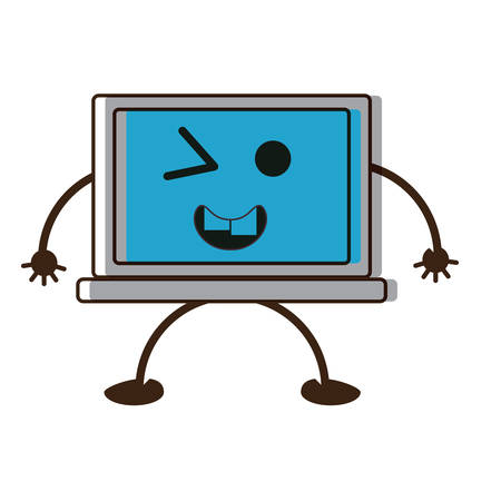 kawaii happy laptop computer icon over white background colorful design vector illustrationのイラスト素材