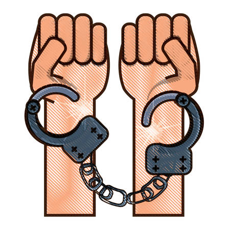 hands with handcuffs icon over white background colorful design  vector illustrationのイラスト素材