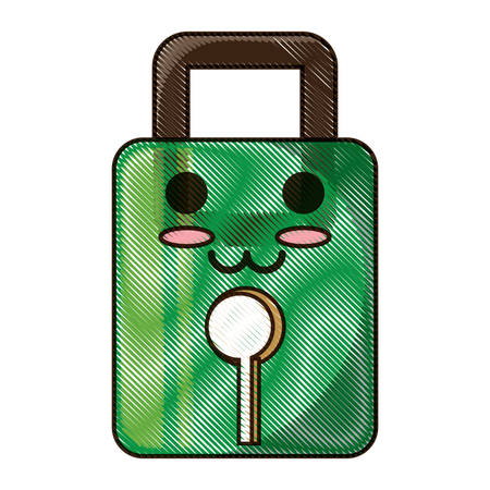 kawaii padlock smiling  over white background colorful design  vector illustrationのイラスト素材