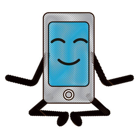 kawaii relaxed smartphone icon over white background colorful design  vector illustrationのイラスト素材