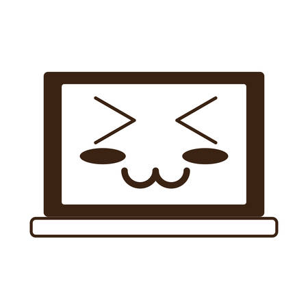 kawaii happy laptop computer icon over white background vector illustrationのイラスト素材