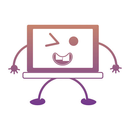 kawaii happy laptop computer wiking the eye over white background vector illustrationのイラスト素材
