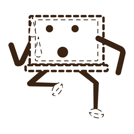 Laptop computer icon with arms and legs and facial expression.のイラスト素材