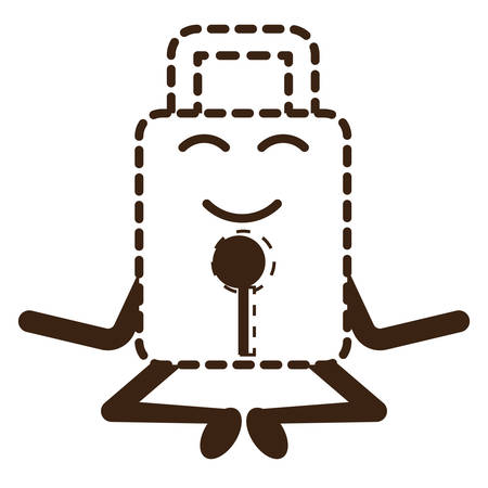 Meditating padlock icon  in cartoon illustration.のイラスト素材