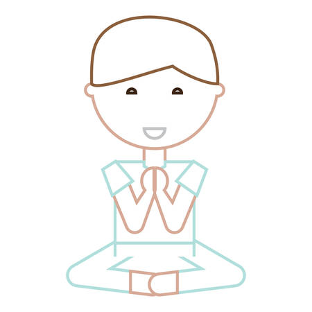 cartoon man doing yoga in lotus position over white background vector illustrationのイラスト素材