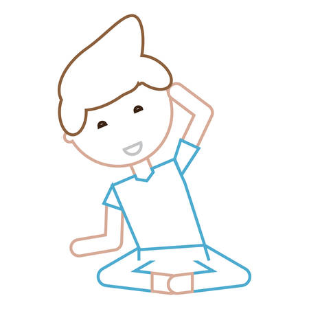 Cartoon man doing yoga in lotus position over white background vector illustration.のイラスト素材