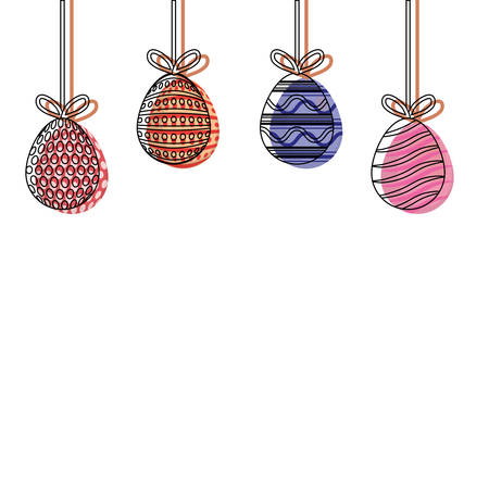Colorful easter eggs hanging over white background vector illustrationのイラスト素材