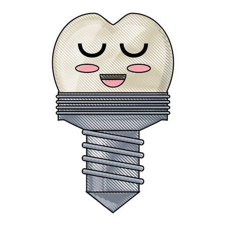 Kawaii lazy tooth icon over white background vector illustration.のイラスト素材