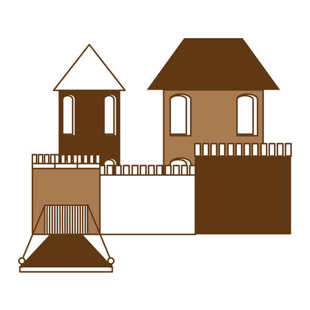 Medieval castle with drawbridge over white background, monochrome design. vector illustrationのイラスト素材