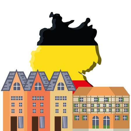 german architecture design with buildings and germany country map icon over white background colorful design vector illustrationのイラスト素材