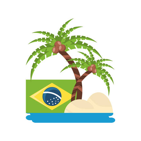 beach with palms and brazilian flag over white background vector illustrationのイラスト素材