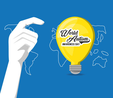 World Autism Awarness Day design with hand and light bulb icon over blue background vector illustrationのイラスト素材