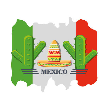Mexico flag with traditional Mexican symbol vector illustration graphic design.のイラスト素材