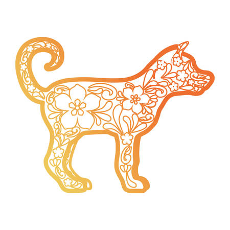 flat line gradient orange  dog sculpture with flowers  design  vector illustrationのイラスト素材
