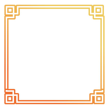 flat line gradient orange  square  frame with  decorative figures  on the ends  vector illustrationのイラスト素材