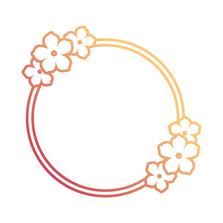 Flat line gradient pink and orange round frame with flowers design vector illustrationのイラスト素材