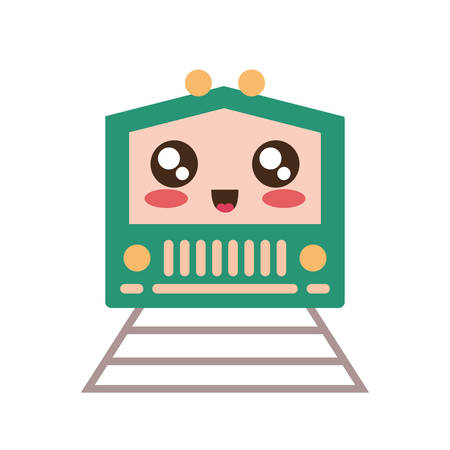 Kawaii green train on via over white background vector illustration.のイラスト素材