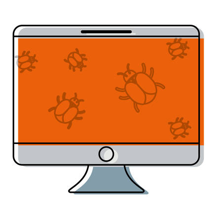 Virus bugs on computer monitor icon over white background, colorful design. vector illustrationのイラスト素材