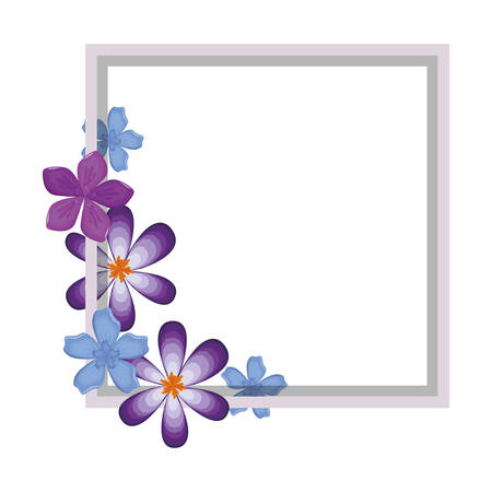 square shaped cool colors floral frame over white backgroundのイラスト素材