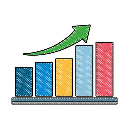colored bar chart with arrow doodle vector illustrationのイラスト素材