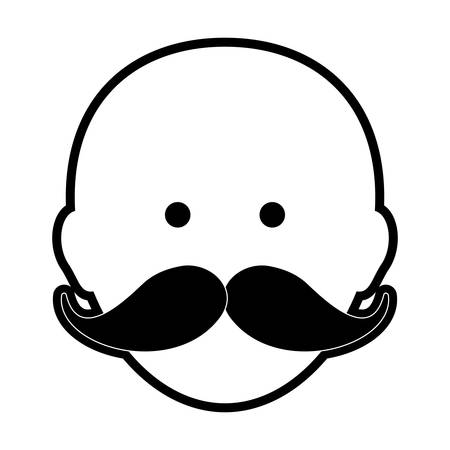 Uncolored man head with mustache over white background vector illustrationのイラスト素材