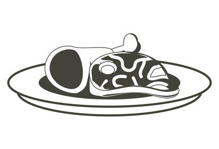 dish with steak of meat and ham leg icon over white background vector illustrationのイラスト素材