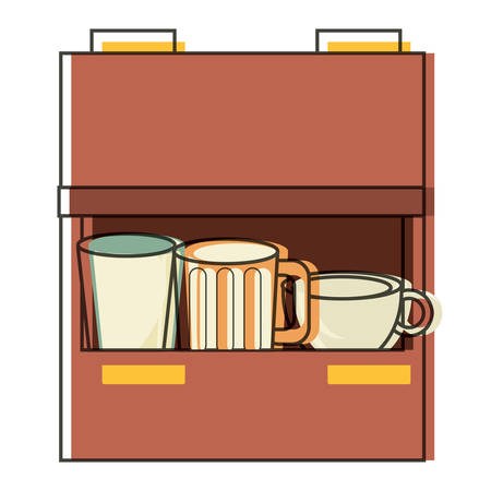 Kitchen drawer with coffee mugs over white background, colorful design. vector illustrationのイラスト素材
