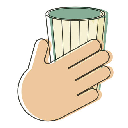 Hand with glass of drink icon over white background, colorful design. vector illustrationのイラスト素材