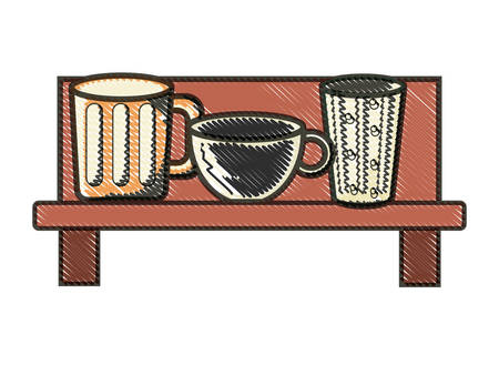 shelf with coffee mugs icon over white background, colorful design.  vector illustrationのイラスト素材